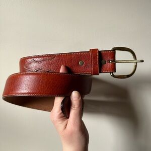 Vintage Brown Leather Belt Western Made In USA Leegin Waist 36